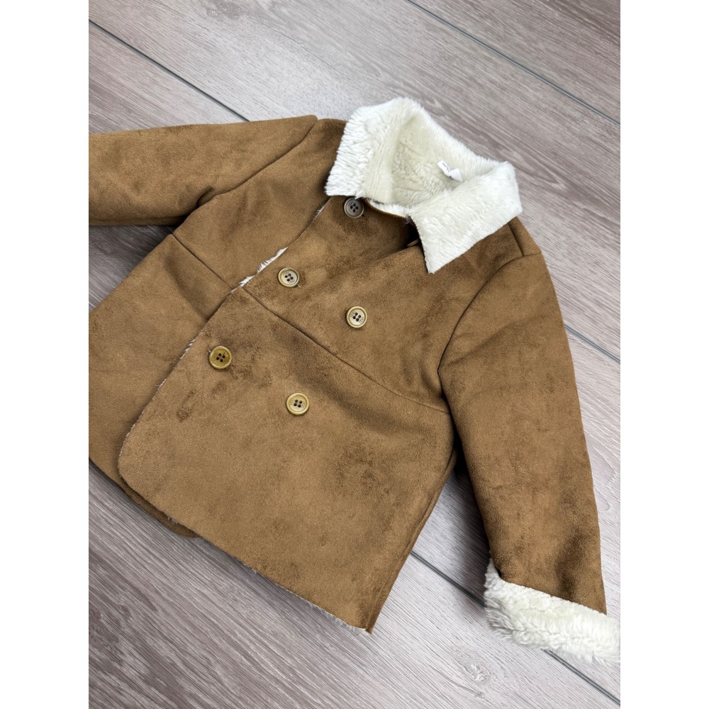 Egg by Susan Lazar Unisex Faux Suede Sherpa Lined‎ Pea Coat Brown 12-18 Months